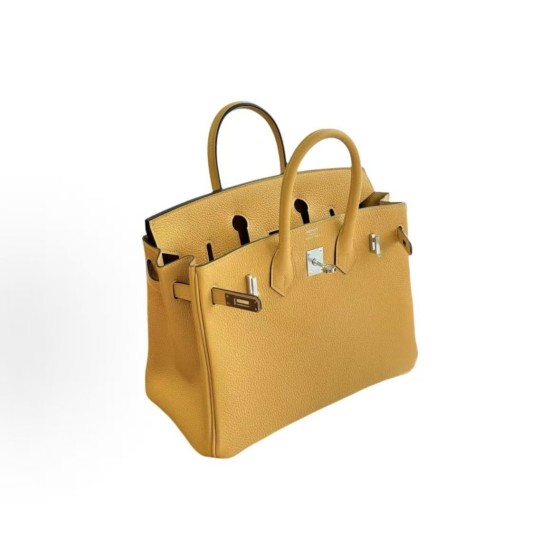 HERMES Birkin 25 Silver clasp handbag for Women, 1G Mais corn yellow